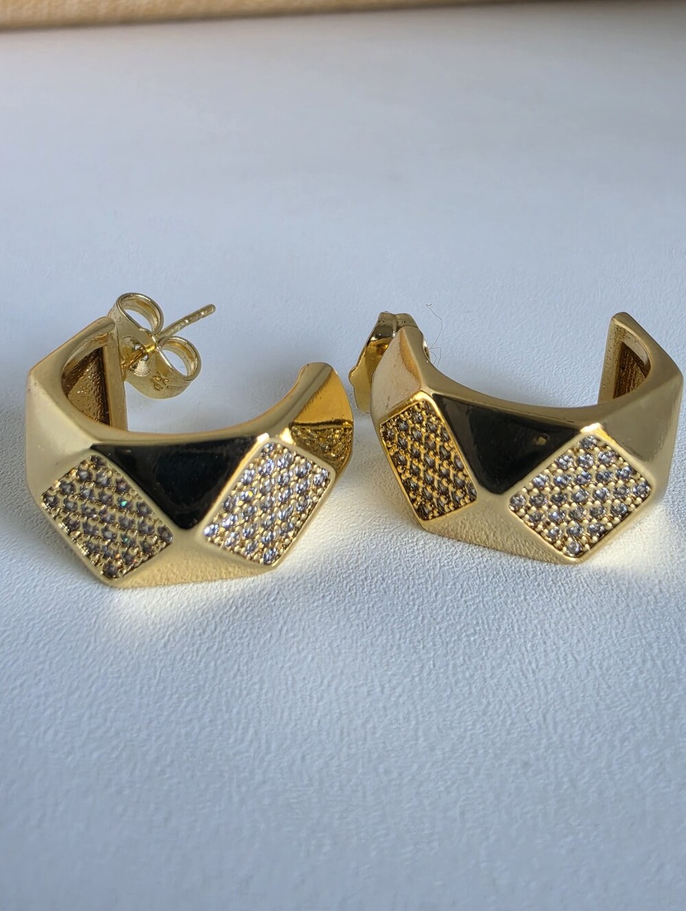 Gold Plated Geometric Hoop Earrings Rhinestone Statement New